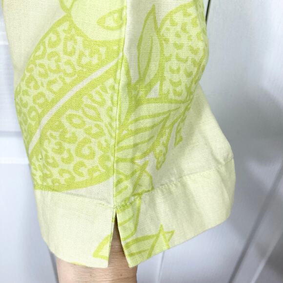 Nwot LAS SURENAS Pants S Linen Cotton Lime Green Leaf Straight Slit Pcks Cheetah - Picture 5 of 15